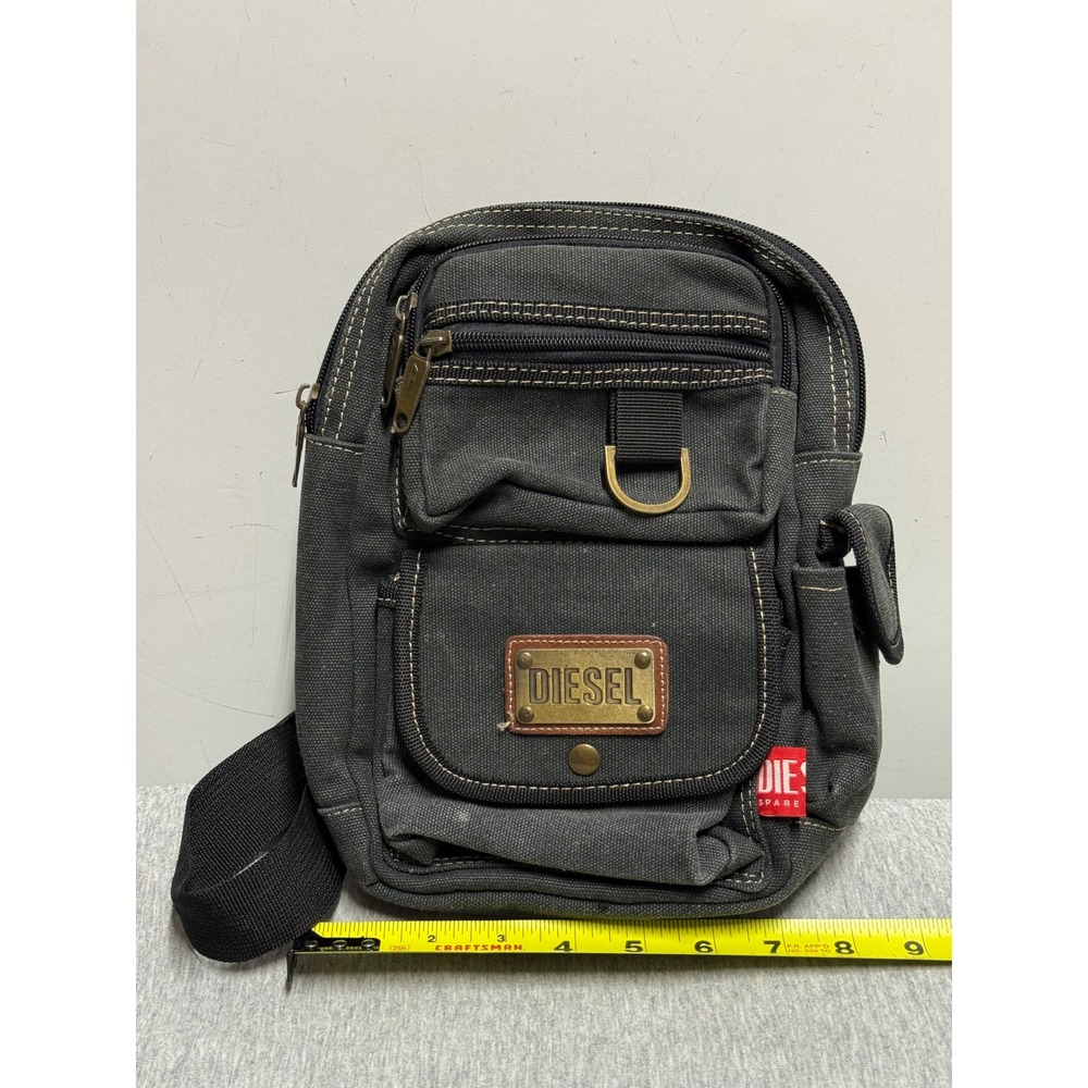 Rare Diesel Men Canvas Sling Bag Crossbody‎ Messenger Travel Utility Black